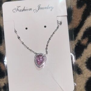 Fashion Jewelry Silver Chain with Pink Heart Necklace